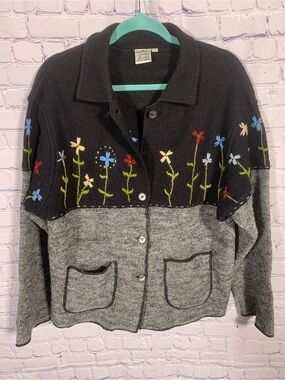 Parsley & Sage Womens Wool Button Down Embroiderd Jacket Sz L Artsy Layer Casual